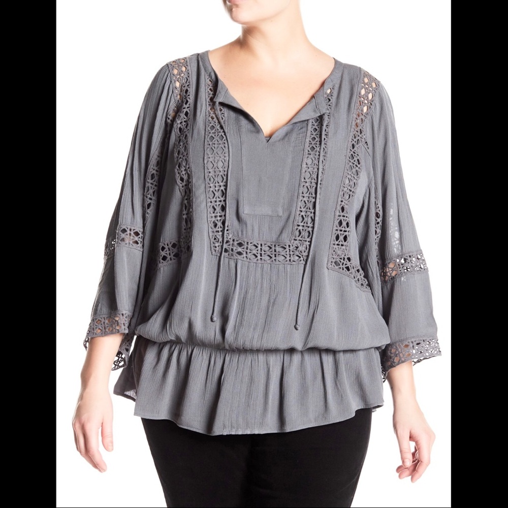 daniel rainn crochet trim peasant blouse